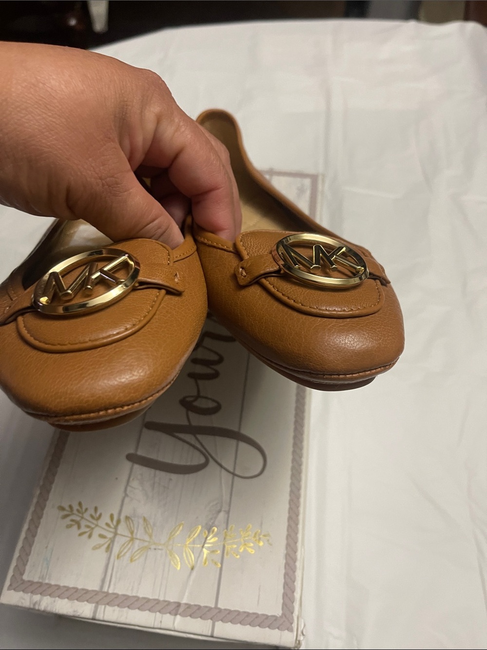 MICHAEL Michael Kors Cognac Leather MK Logo Ballet Flats size 8 - Picture 6 of 9